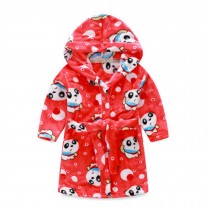 Kids Hooded Plush Robe Soft Bathrobe Cartoon Bathrobe Warm Robe Red Panda