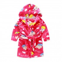Kids Hooded Plush Robe Soft Bathrobe Cartoon Bathrobe Warm Robe Rose Bear