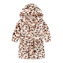 Kids Hooded Plush Robe Soft Bathrobe Cartoon Bathrobe Warm Robe Leopard