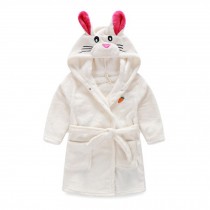 Kids Cartoon Cute Hooded Robe Supersoft Nightwear Wram Bathrobes ( White )