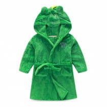 Kids Cartoon Cute Hooded Robe Supersoft Nightwear Wram Bathrobes ( Green  )