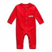 Soft Cotton Infant Coverall Long Sleeve Baby Bodysuit Baby Clothes, Red