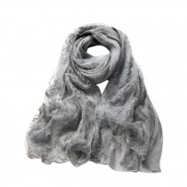 Fashionable Silk Scarf Shawl Wrap Scarves Lace Embroidery Scarves Neckerchief Grey