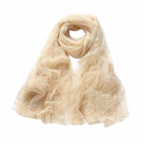 Fashionable Silk Scarf Shawl Wrap Scarves Lace Embroidery Scarves Neckerchief Beige