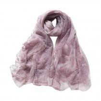 Fashionable Silk Scarf Shawl Wrap Scarves Lace Embroidery Scarves Neckerchief Purple