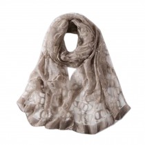 Fashion Silk Scarf Neckerchief Shawl Wrap Scarves Elegant Lace Embroidery Scarves Khaki