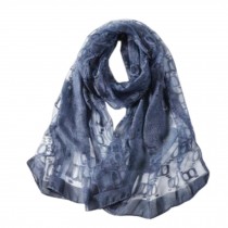 Fashion Silk Scarf Neckerchief Shawl Wrap Scarves Elegant Lace Embroidery Scarves Blue