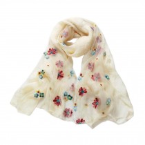 Fashion Silk Scarf Neckerchief Shawl Wrap Scarves Elegant Lace Embroidery Scarves Flower Beige