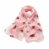 Fashion Silk Scarf Neckerchief Shawl Wrap Scarves Elegant Lace Embroidery Scarves Flower Pink