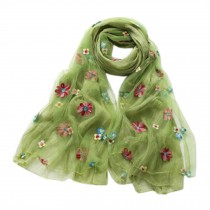Fashion Silk Scarf Neckerchief Shawl Wrap Scarves Elegant Lace Embroidery Scarves Flower Green