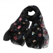 Fashion Silk Scarf Neckerchief Shawl Wrap Scarves Elegant Lace Embroidery Scarves Flower Black