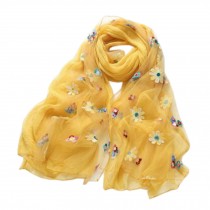 Fashion Silk Scarf Neckerchief Shawl Wrap Scarves Elegant Lace Embroidery Scarves Flower Yellow