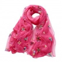 Fashion Silk Scarf Neckerchief Shawl Wrap Scarves Elegant Lace Embroidery Scarves Flower Rose C