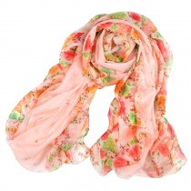 Womens Fashion Scarf Comfortable Scarves Shawl Flower Pattern, Orange/Pink