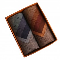 Set of 2 Men Pocket Square 100% Cotton Soft Plaid Handkerchiefs ,Brown/Blue