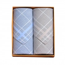 2Pcs Mens Pocket Square Hanky Pure Cotton Soft Handkerchiefs,Blue/Grey