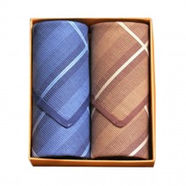 2Pcs Mens Pocket Square Hanky Pure Cotton Soft Handkerchiefs,Silence Brown/Blue