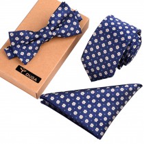 Mens Fashionable Formal/Informal Ties Set, Necktie/Bow Tie/Pocket Square Flower