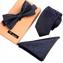Black, Mens Fashionable Formal/Informal Ties Set Necktie Bow Tie Pocket Square