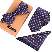 Mens Fashionable Formal/Informal Ties Set Necktie/Bow Tie/Pocket Square Navy/Red