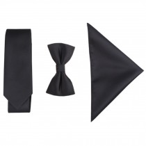 Britain High-grade Casual Formal/Informal Necktie Bow Tie Pocket Square Black