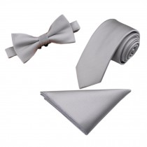 Britain High-grade Casual Formal/Informal Necktie Bow Tie Pocket Square Silvery
