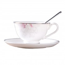 Ceramic Tea Cup with Saucer Spoon White Elegant Coffee Mug