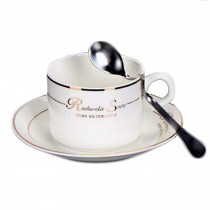 Simple style Tea Cup Coffee Mug White with Saucer Spoon Ceramic