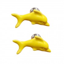 Set of 4 Cute Ceramic Dolphin Cabinet Knobs Drawer Pull Handles, Yellow