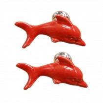 Set of 4 Cute Ceramic Dolphin Cabinet Knobs Drawer Pull Handles, Red