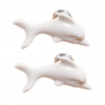 Set of 4 Cute Ceramic Dolphin Cabinet Knobs Drawer Pull Handles, White