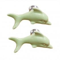 Set of 4 Cute Ceramic Dolphin Cabinet Knobs Drawer Pull Handles,Green