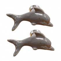 Set of 4 Cute Ceramic Dolphin Cabinet Knobs Drawer Pull Handles,Grey