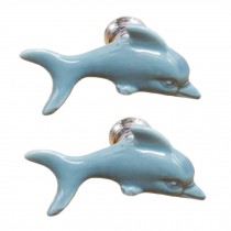 Set of 4 Cute Ceramic Dolphin Cabinet Knobs Drawer Pull Handles,Blue