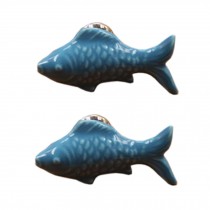 4PCS Cute Drawer Pull Handles Ceramic Cabinet Knobs Blue Fish