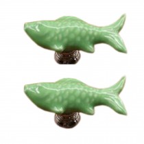 Drawer/Cabinet Pull Handles Ceramic Cabinet Knobs Set Of 4 Cute Green Fish