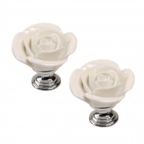 Set of 2 Fashionable Cabinet Knobs Drawer Handle Rose Design Drawer Pull Handles White