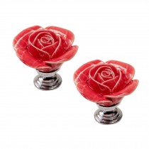 Set of 2 Fashionable Cabinet Knobs Drawer Handle Rose Design Drawer Pull Handles Red