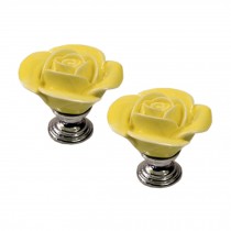 Set of 2 Fashionable Cabinet Knobs Drawer Handle Rose Design Drawer Pull Handles Yellow