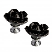 Set of 2 Stylish Cabinet Knobs Drawer Handle Lotus Design Drawer Pull Handles Black