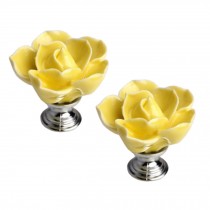 Set of 2 Stylish Cabinet Knobs Drawer Handle Lotus Design Drawer Pull Handles Yellow