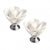 Set of 2 Stylish Cabinet Knobs Drawer Handle Lotus Design Drawer Pull Handles White