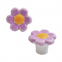 Colorful Flowers 38mm Ceramic Cabinet Knobs Drawer Pull Handles Purple 1pcs
