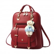 Ladies Elegant Backpack Shoulder Bag School Fashion Bag, Wine Red