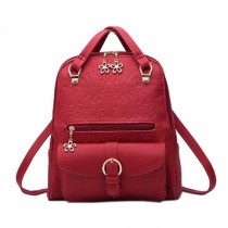 Elegant Backpack Shoulder Bag School Fashion Backpack For Ladies, Wine Red