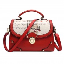 Elegant Handbag Shoulder Bag Messenger Bag With Beautiful Pattern, Wine Red