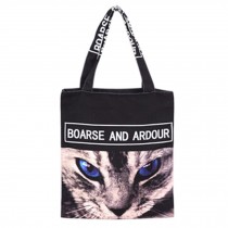 Vintage Printed Canvas Bag Shopping Bags Single-shoulder Bag With Zipper Cat