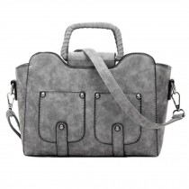 Vintage PU Leather Handbag Shoulder Bag Tote Purse Ladies Bag, Grey