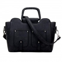 Vintage PU Leather Handbag Shoulder Bag Tote Purse Ladies Bag, Black