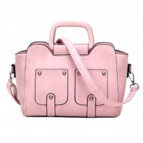 Vintage PU Leather Handbag Shoulder Bag Tote Purse Ladies Bag, Pink